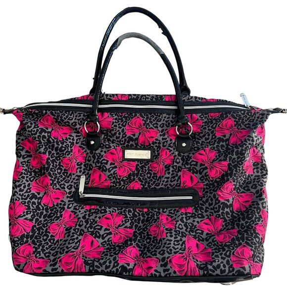 Betsey Johnson Y2K BOW Travel Bag Pink Black Large Duffle Oversized READ DESC!! - Picture 1 of 15